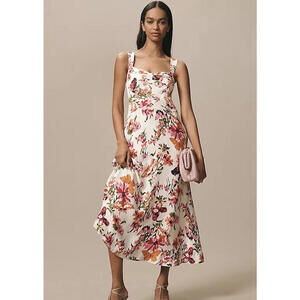 Maeve Floral Midi Dress in Pink and Orange